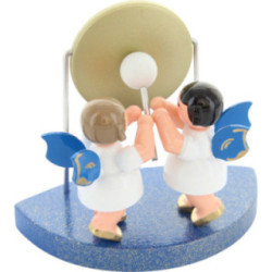 2 Engel am großen Gong passend zu Wolkenstecksystem - Blaue Flügel - stehend - 6 cm