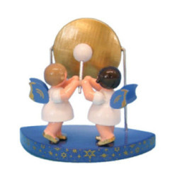 2 Engel am großen Gong passend zu einfachen Wolken - Blaue Flügel - stehend - 6 cm