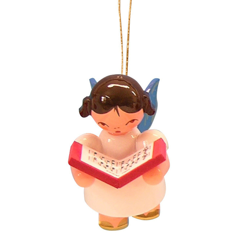 Tree Ornament - Angel with Book - Blue Wings - Floating - 5,5 cm / 2,1 inch