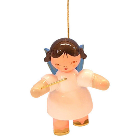 Christbaumschmuck Engel Dirigent - Blaue Flügel - schwebend - 5,5 cm