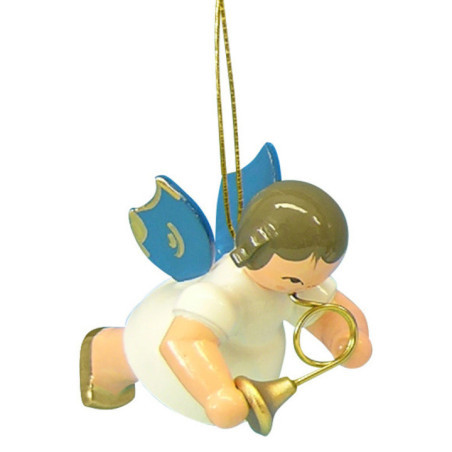 Tree Ornament - Angel with French Horn - Blue Wings - Floating - 5,5 cm / 2,1 inch