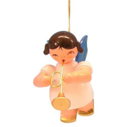 Tree Ornament - Angel with Trumpet - Blue Wings - Floating - 5,5 cm / 2,1 inch