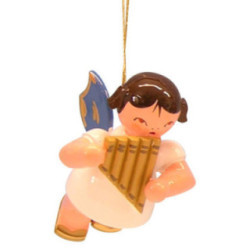 Tree Ornament - Angel with Pan Pipe - Blue Wings - Floating - 5,5 cm / 2,1 inch