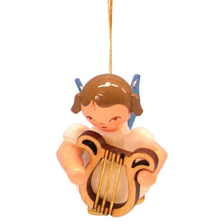 Tree Ornament - Angel with Lyre - Blue Wings - Floating - 5,5 cm / 2,1 inch