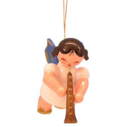 Christbaumschmuck Engel mit Oboe - Blaue Flügel - schwebend - 5,5 cm