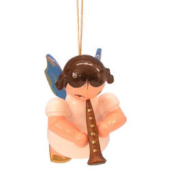 Tree Ornament - Angel with Clarinet - Blue Wings - Floating - 5,5 cm / 2,1 inch