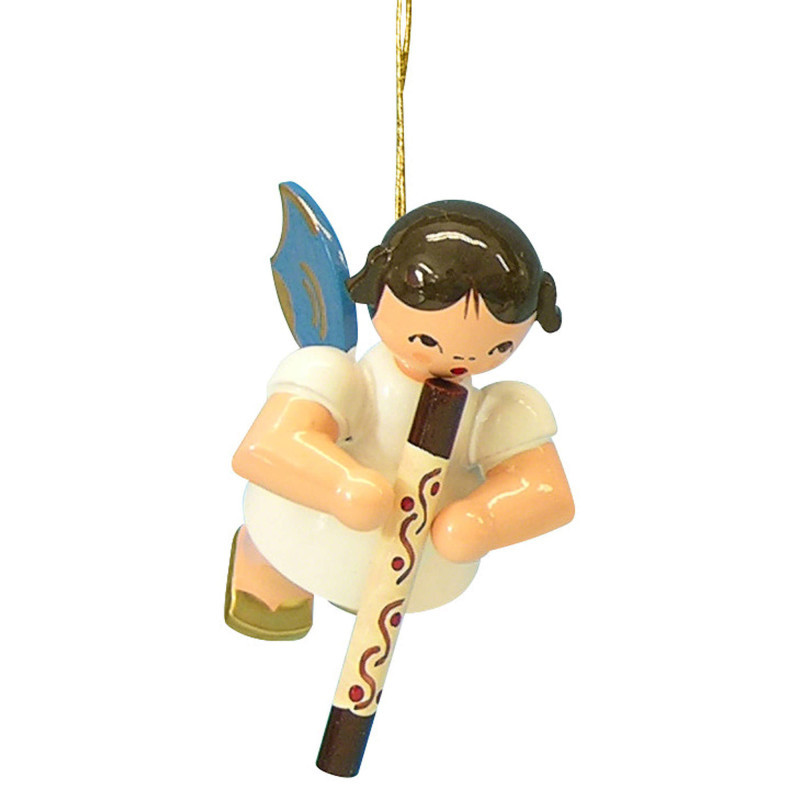 Tree Ornament - Angel with Didgeridoo - Blue Wings - Floating - 5,5 cm / 2,1 inch