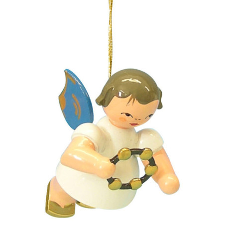 Christbaumschmuck Engel mit Schellenring - Blaue Flügel - schwebend - 5,5 cm