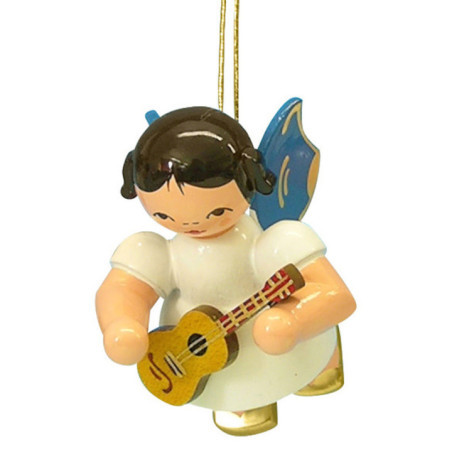 Tree Ornament - Angel with Ukulele - Blue Wings - Floating - 5,5 cm / 2,1 inch