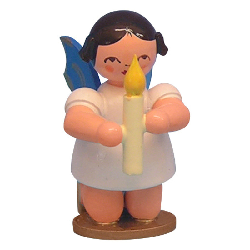 Angel with Torch - Blue Wings - Kneeling - 6 cm / 2,3 inch
