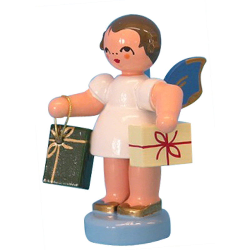 Angel with 2 Gifts- Blue Wings - Standing - 6 cm / 2,3 inch