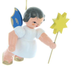 Tree Ornament - Angel with Star - Blue Wings - Floating - 5,5 cm / 2.2 inch