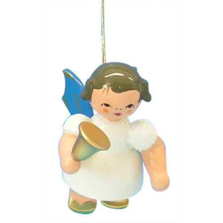 Tree Ornament - Angel with Bell - Blue Wings - Floating - 6 cm / 2,3 inch