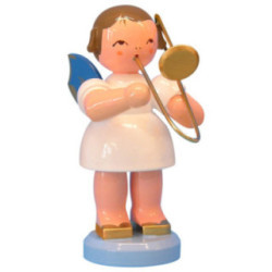 Angel with Trombone - Blue Wings - Standing - 9,5 cm / 3,7 inch