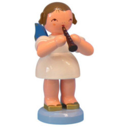 Angel with Flute - Blue Wings - Standing - 9,5 cm / 3,7 inch