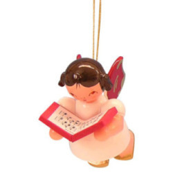 Tree Ornament - Angel with Book - Red Wings - Floating - 5,5 cm / 2,1 inch