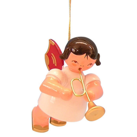 Christbaumschmuck Engel mit Trompete - Rote Flügel - schwebend - 5,5 cm