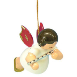 Christbaumschmuck Engel mit Querflöte - Rote Flügel - schwebend - 5,5 cm