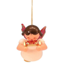 Christbaumschmuck Engel mit Mundharmonika - Rote Flügel - schwebend - 5,5 cm