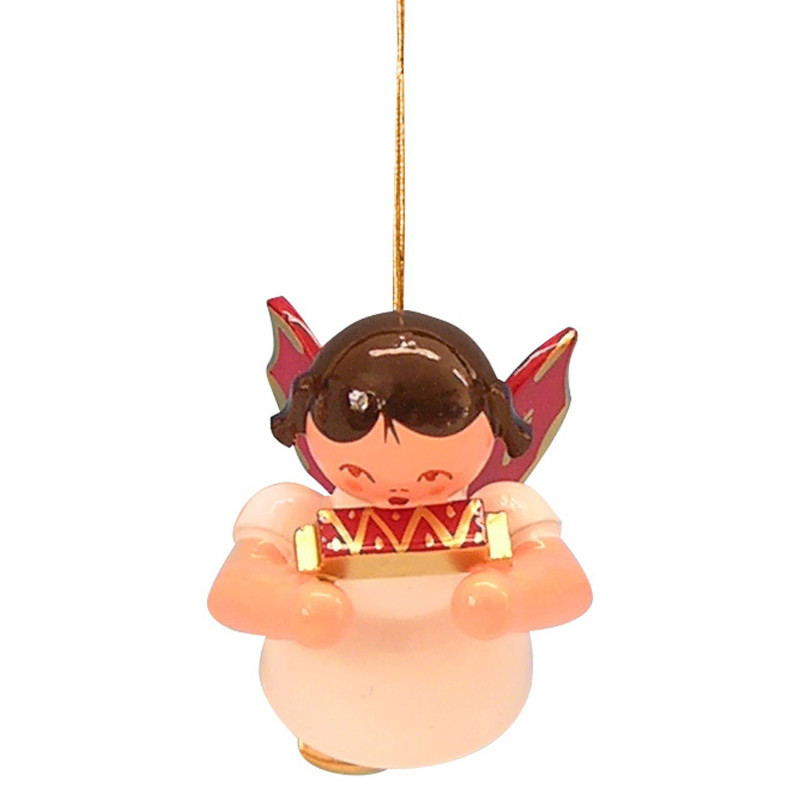 Tree Ornament - Angel with Harmonica - Red Wings - Floating - 5,5 cm / 2,1 inch