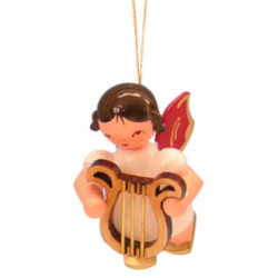 Tree Ornament - Angel with Lyre - Red Wings - Floating - 5,5 cm / 2,1 inch