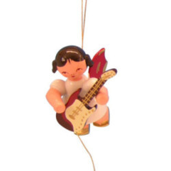 Christbaumschmuck Engel mit E-Gitarre - Rote Flügel - schwebend - 5,5 cm