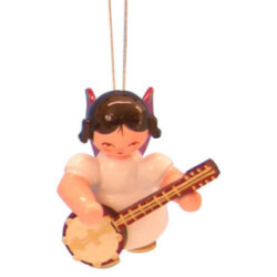 Tree Ornament - Angel with Banjo - Red Wings - Floating - 5,5 cm / 2,1 inch