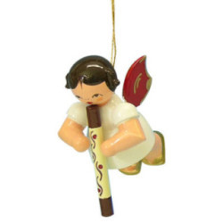 Christbaumschmuck Engel mit Didgeridoo - Rote Flügel - schwebend - 5,5 cm