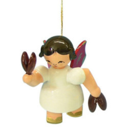 Tree Ornament - Angel with Castanet - Red Wings - Floating - 5,5 cm / 2,1 inch