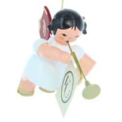 Christbaumschmuck Engel mit Fanfare - Rote Flügel - schwebend - 5,5 cm