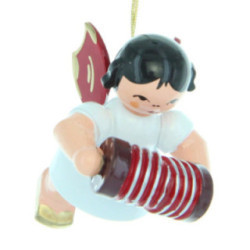 Christbaumschmuck Engel mit Konzertina - Rote Flügel - schwebend - 5,5 cm