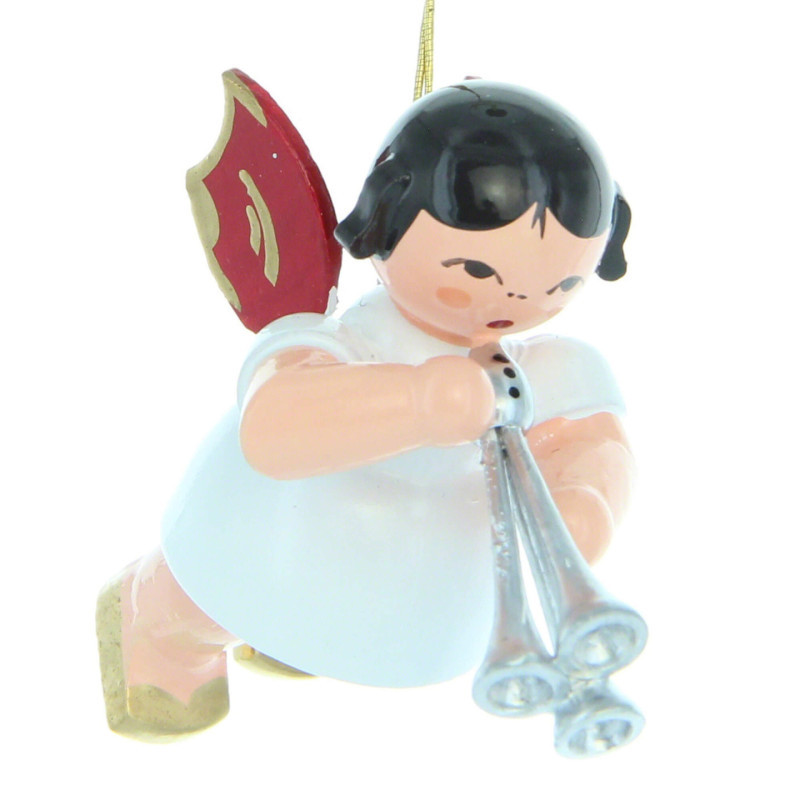 Tree Ornament - Angel with Shawm - Red Wings - Floating - 5,5 cm / 2.2 inch