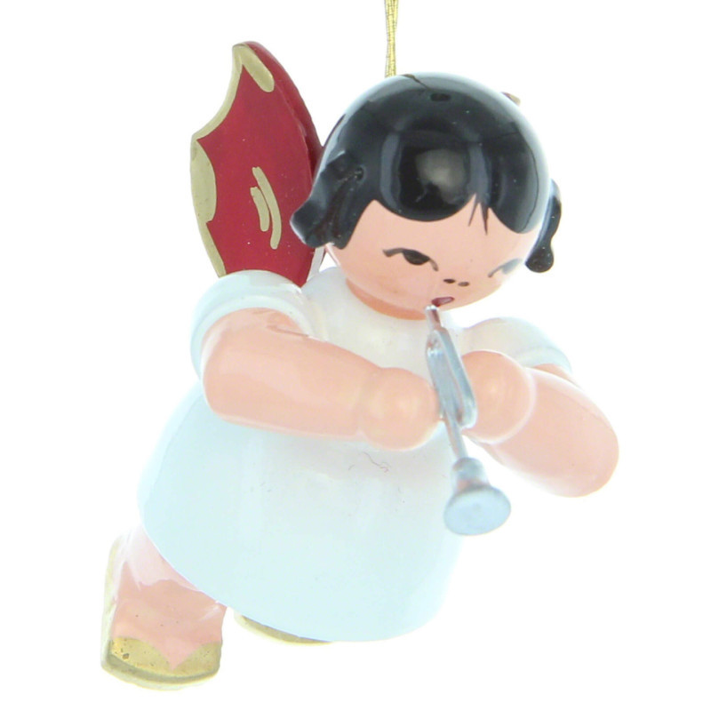 Christbaumschmuck Engel mit Piccolotrompete - Rote Flügel - schwebend - 5,5 cm