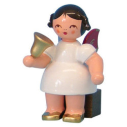 Angel with Bell - Red Wings - Sitting - 6 cm / 2,3 inch
