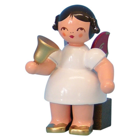 Angel with Bell - Red Wings - Sitting - 6 cm / 2,3 inch