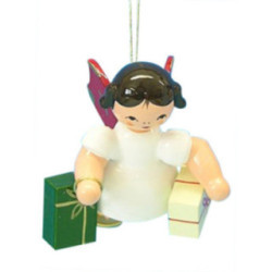 Tree Ornament - Angel with 2 Gifts - Red Wings - Floating - 6 cm / 2,3 inch