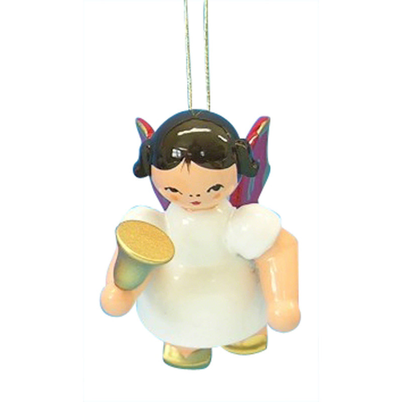 Christbaumschmuck Engel mit Glocke - Rote Flügel - schwebend - 6 cm