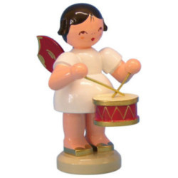 Angel with Drum - Red Wings - Standing - 9,5 cm / 3,7 inch
