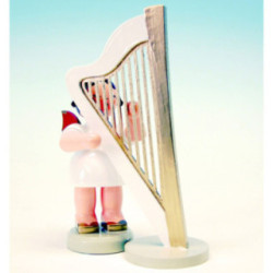 Angel with Harp - Red Wings - Standing - 9,5 cm / 3.7 inch
