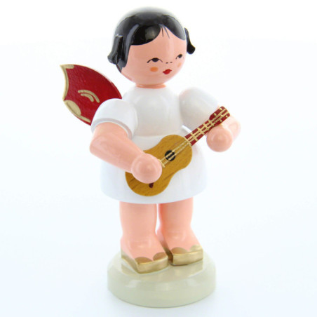 Angel with Ukulele - Red Wings - Standing - 9,5 cm / 3.7 inch