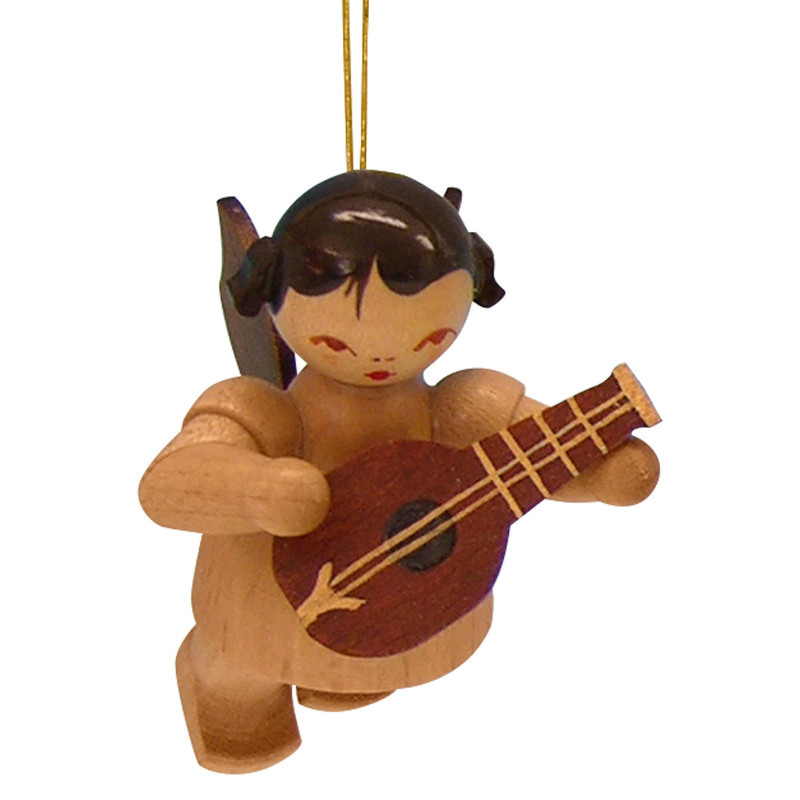 Christbaumschmuck Engel mit Mandoline - natur - schwebend - 5,5 cm