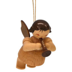 Tree Ornament - Angel with Flute - Natural Colors - Floating - 5,5 cm / 2,1 inch