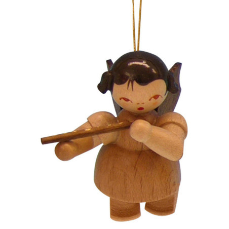 Tree Ornament - Angel with Flute - Natural Colors - Floating - 5,5 cm / 2,1 inch