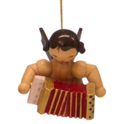 Tree Ornament - Angel with Accordion - Natural Colors - Floating - 5,5 cm / 2,1 inch