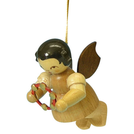 Christbaumschmuck Engel mit Schellenring - natur - schwebend - 5,5 cm
