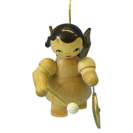 Christbaumschmuck Engel mit kleinem Gong - natur - schwebend - 5,5 cm