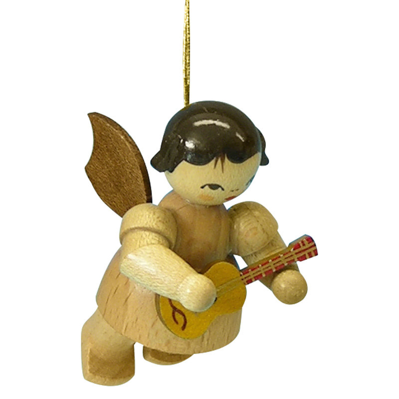 Christbaumschmuck Engel mit Ukulele - natur - schwebend - 5,5 cm