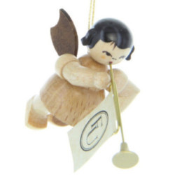Christbaumschmuck Engel mit Fanfare - natur - schwebend - 5,5 cm