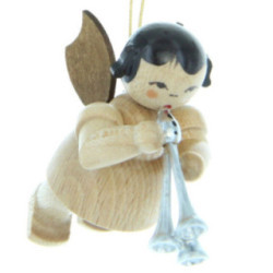 Christbaumschmuck Engel mit Schalmei - natur - schwebend - 5,5 cm