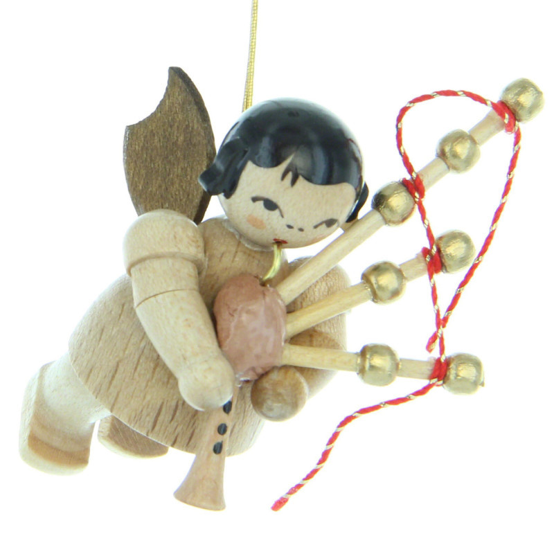 Tree Ornament - Angel with Bagpipe - Natural Colors - Floating - 5,5 cm / 2.2 inch